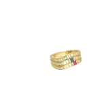 Bague or jaune 750, 3 anneaux incrustés de diamants et 3 pierres