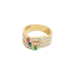 Bague or jaune 750, 3 anneaux incrustés de diamants et 3 pierres