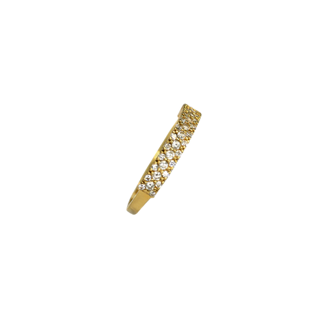 Bague demie-américaine or jaune 750 3 rangées de pierres brillantes