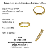 Bague demie-américaine or jaune 750 3 rangées de pierres brillantes