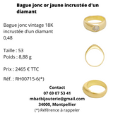 Bague jonc or jaune 750 incrustée d'un diamant