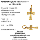 Pendentif or jaune 750, croix réhaussée de 4 diamants