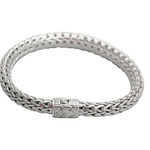 Bracelet argent mailles tressées orné de diamants