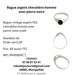 Bague argent 925 chevalière homme avec pierre noire