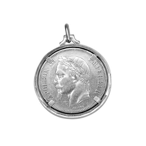 Pendentif en argent 925 pièce de 5 francs Napoléon III tête laurée 1867 A