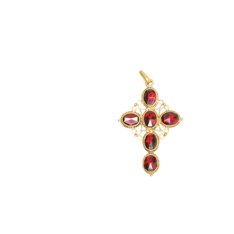 Pendentif or jaune 750 croix avec 6 grenats