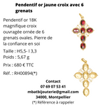 Pendentif or jaune 750 croix avec 6 grenats