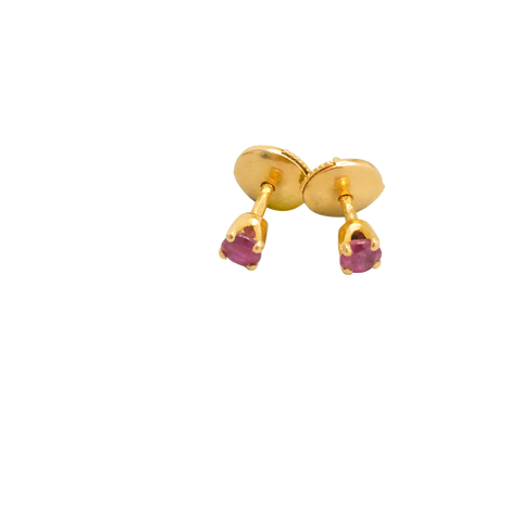 Parure or jaune et rubis, bague et boucles d'oreille