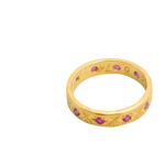 Parure or jaune et rubis, bague et boucles d'oreille