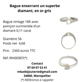Bague or gris 750 enserrant un superbe diamant