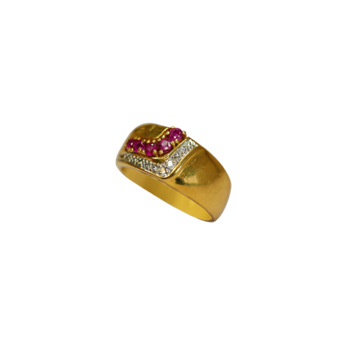 Bague or jaune 750 avec pierres rouges