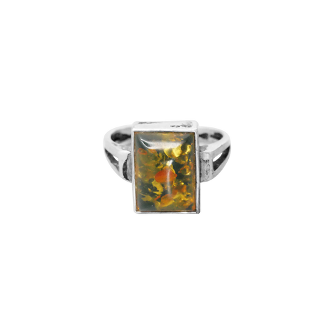 Bague argent 925 avec ambre chamarrée
