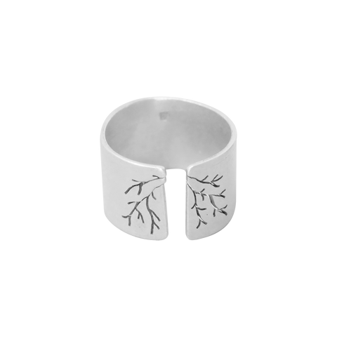 Bague argent réglable avec motif branches découpées