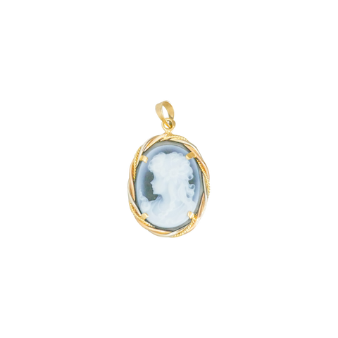Médaille or jaune avec visage de femme en relief