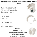 Bague argent asymétrique sertie d'une pierre noire
