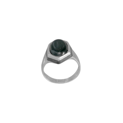 Bague argent héxagonale avec un centre en pierre noire