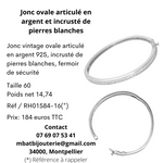 Jonc ovale articulé en argent et incrusté de pierres blanches