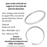 Jonc ovale articulé en argent et incrusté de pierres blanches