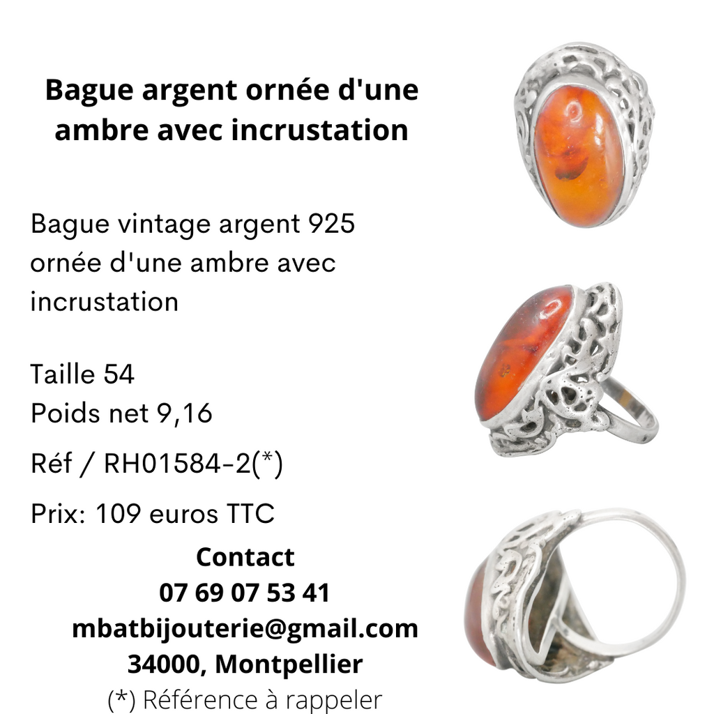 Bague Ambre Et Argent Dentelle - Boutique Histoire De L'ambre Bague Ambre Et Argent Dentelle - Boutique Histoire De L'ambre