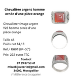 Chevalière argent homme ornée d'une pièce orange