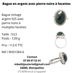 Bague en argent avec pierre noire à facettes