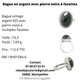 Bague en argent avec pierre noire à facettes