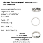 Anneau homme argent 925 avec gravures sur fond noir