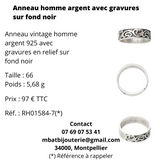 Anneau homme argent 925 avec gravures sur fond noir