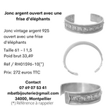 Jonc argent ouvert avec une frise d'éléphants
