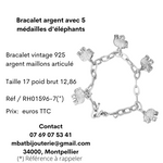 Bracelet argent avec 5 médailles d'éléphants