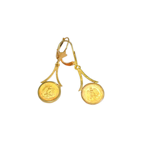 Boucles d'oreille or jaune avec pièce de 2 pesos