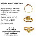 Bague or jaune 750, émeraude centrale en cabochon