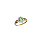 Bague or jaune 750, émeraude centrale en cabochon