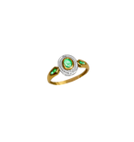 Bague or jaune 750, émeraude centrale en cabochon
