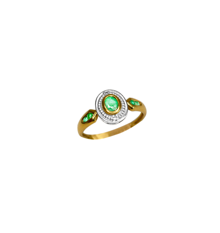 Bague or jaune 750, émeraude centrale en cabochon