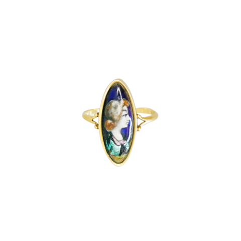 Bague or jaune 750 et porcelaine signée