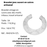 Bracelet jonc ouvert cuivre artisanal