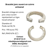 Bracelet jonc ouvert en cuivre artisanal