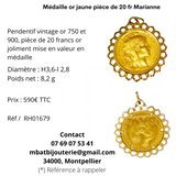 Médaille or jaune 750 et 900 pièce de 20fr Marianne