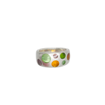 Bague argent avec pastilles oranges et vertes