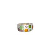 Bague argent avec pastilles oranges et vertes