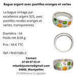 Bague argent avec pastilles oranges et vertes