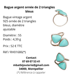 Bague argent ornée de 2 triangles bleus