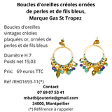 Boucles d'oreille créoles ornées de perles et de fils bleus, marque Gas St Tropez