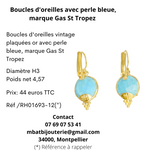 Boucles d'oreille avec perle bleue, marque Gas St Tropez