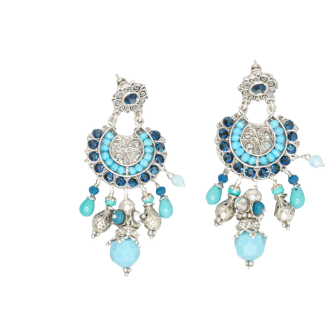 Boucles d'oreille argent ornées de perles bleues Gas St Tropez