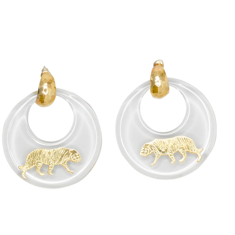 Boucles d'oreille résine serties d'un tigre Gas St Tropez