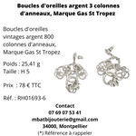 Boucles d'oreille argent 3 colonnes d'anneaux, marque Gas St Tropez