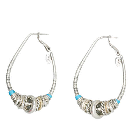 Boucles d'oreille argent ornées d'anneaux et fil bleu