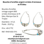 Boucles d'oreille argent ornées d'anneaux et fil bleu